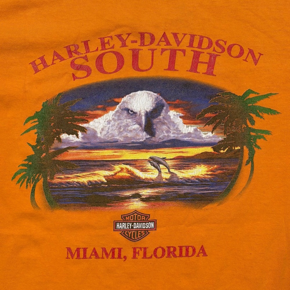 Harley-Davidson Shirt Men XL Orange Vintage 2003 Miami Florida Graphic Biker Tee - Picture 5 of 8